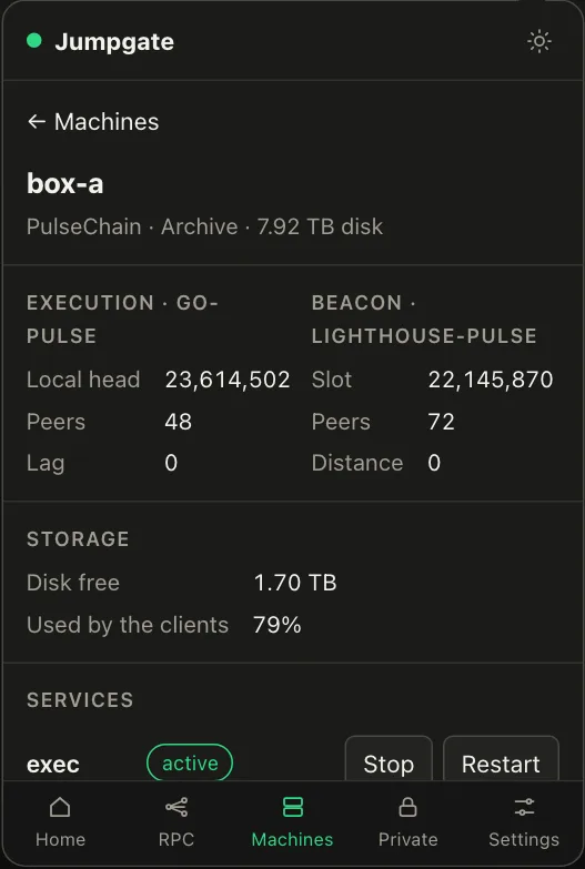 A machine in the app: execution and beacon readings, storage and services.